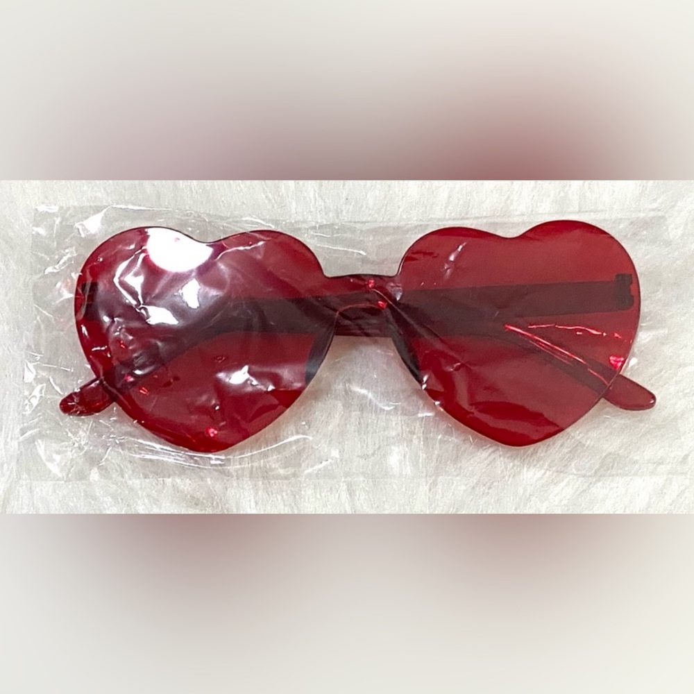 Red Heart Shaped Rimless Sunglasses Special Occasion Party Boho Y2K Festival - Picture 10 of 12